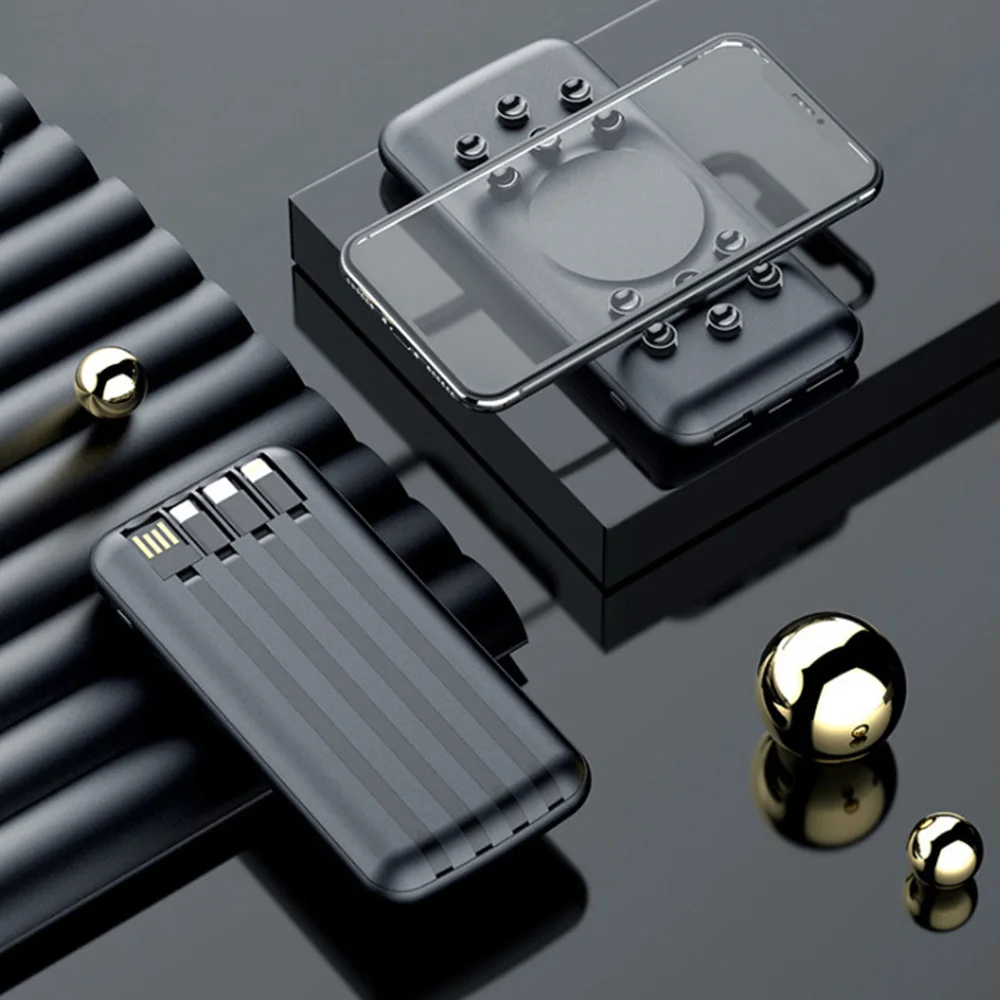 universal builded-in cable wireless power bank quick charger fast charging magnetic wireless power bank with 18w