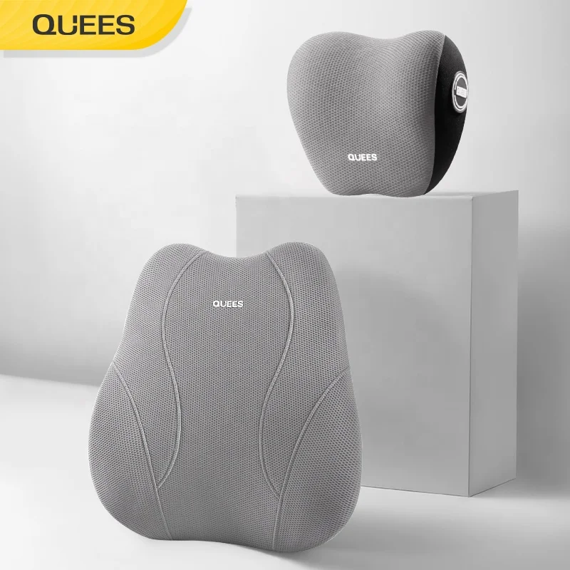Quees 2022 Hot Sale Car Seat Headrest Pad Memory Foam Pillow Head Neck Support Cushion Car Headrest Pillow with Massage