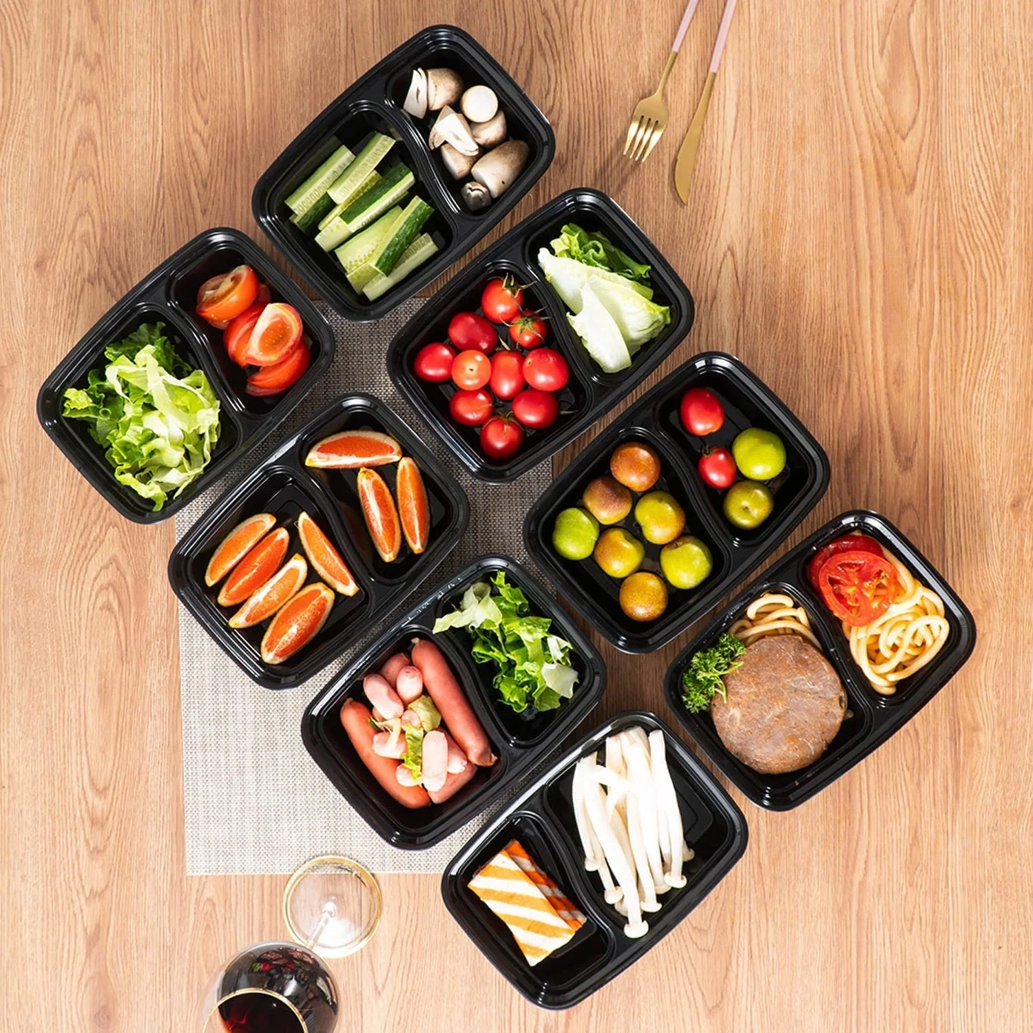 Reusable Disposable PP Food Containers  2 Compartment Food Grade Meal Prep Storage Container Boxes