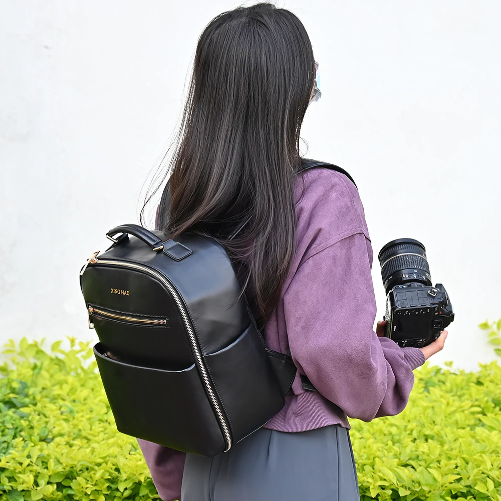 Customized professional dslr slr mirrorless photography digital gear digital gear camera backpack bag leather bags for camera