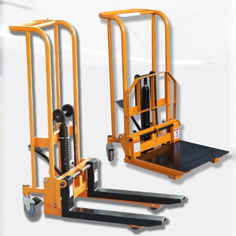 Four wheel 200/400Kg load-bearing forklift portable manual handling stacker, light household lift truck, folding flat tiger cart
