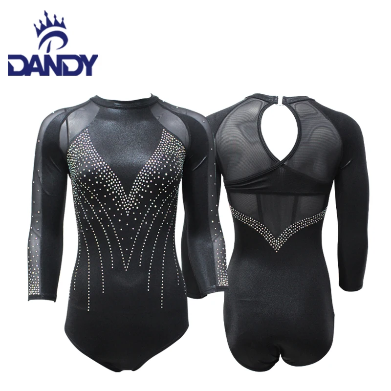 Wholesale Custom Long Sleeve Rhythmic Ballet Gymnastics Competition Leotard Shiny Crystal Kids Gymnastics Leotards