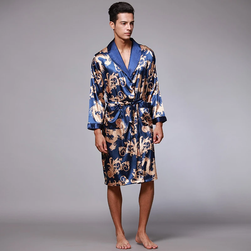 New Fashion Satin Home Men Pajamas Set Satin Men Sleepwear Party nightgown long sleeves household nightdress