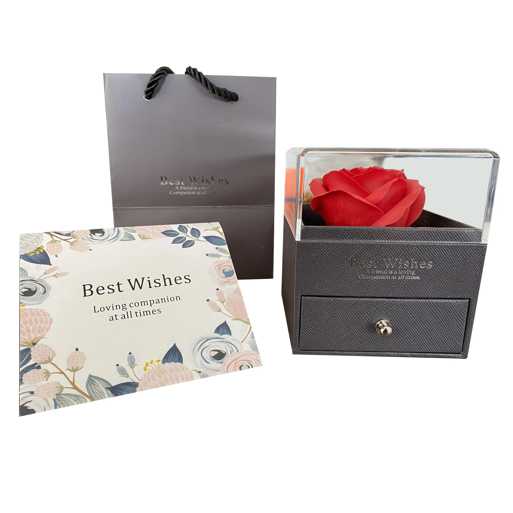 Искусственное ароматизированное мыло, цветок розы в акриловой шкатулке для ювелирных изделий с сумкой-тоутом, подарок на день Святого Валентина 2021