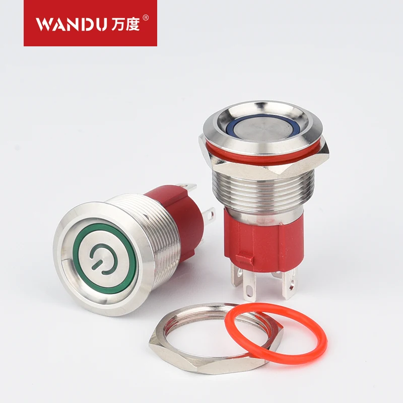Высококачественный светодиодный металлический переключатель, 16 мм, водонепроницаемый ip67 металлический кнопочный переключатель