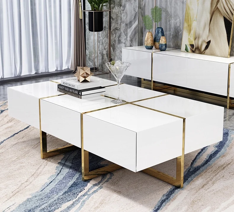 Luxury living room home furniture wooden coffee table with drawers