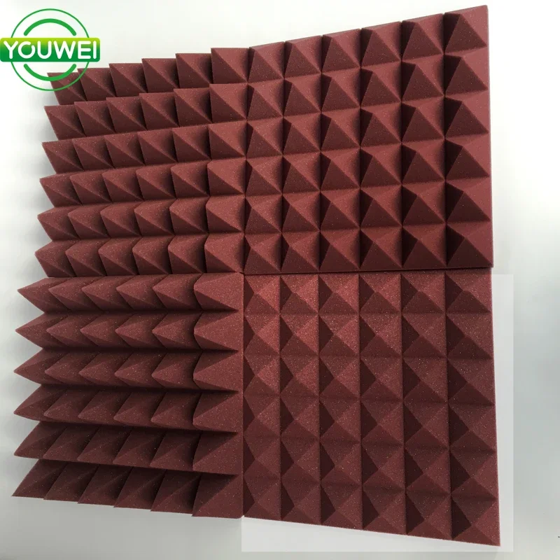 60Cm X 60Cm Soundproofing Sound Absorbing Proof Wall KTY Studio Sound Pyramid Foam Acoustic Panels Burgundy color