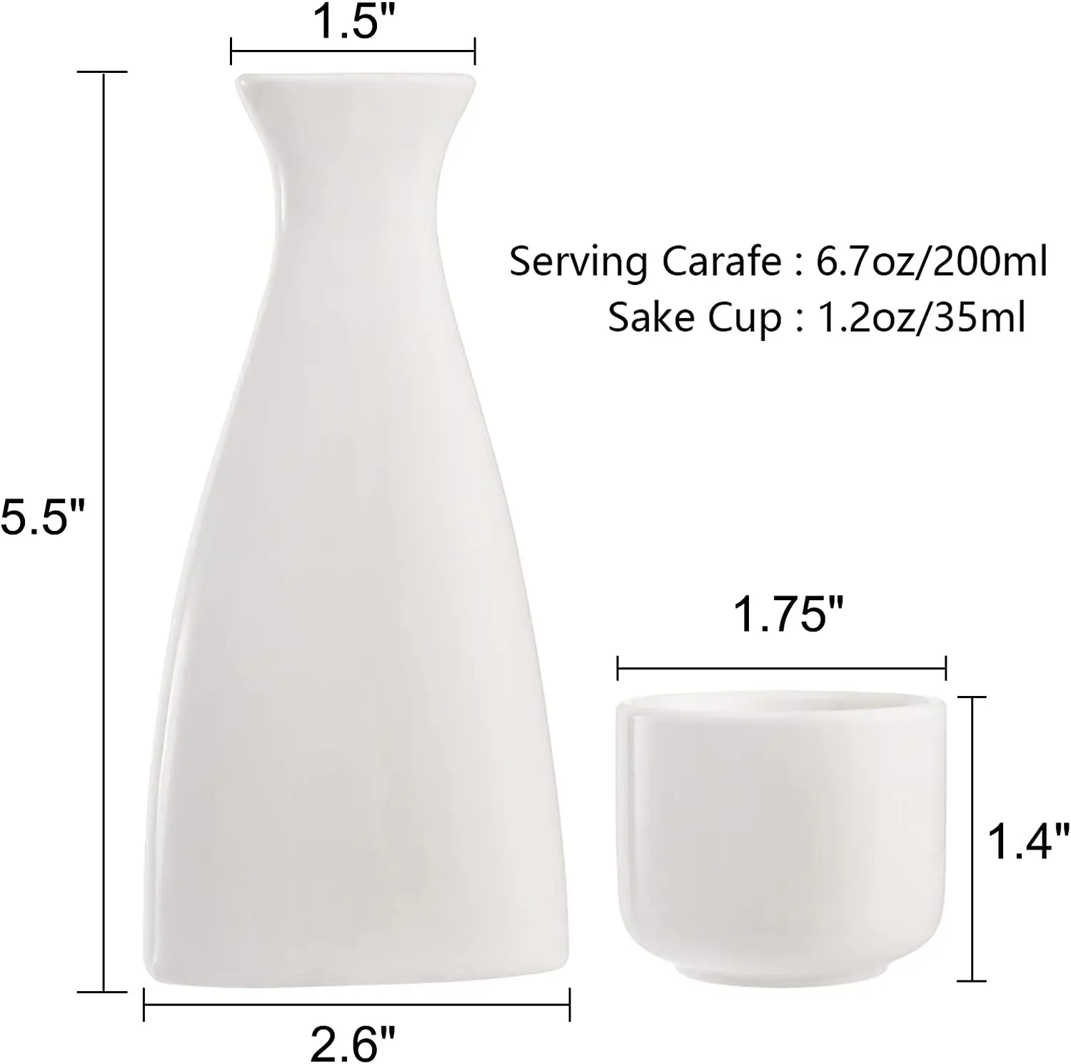 Japanese Style Ceramic Sake Set Handmade Porcelain Serving Carafe and 6 Porcelain Cups Wine Ware Set