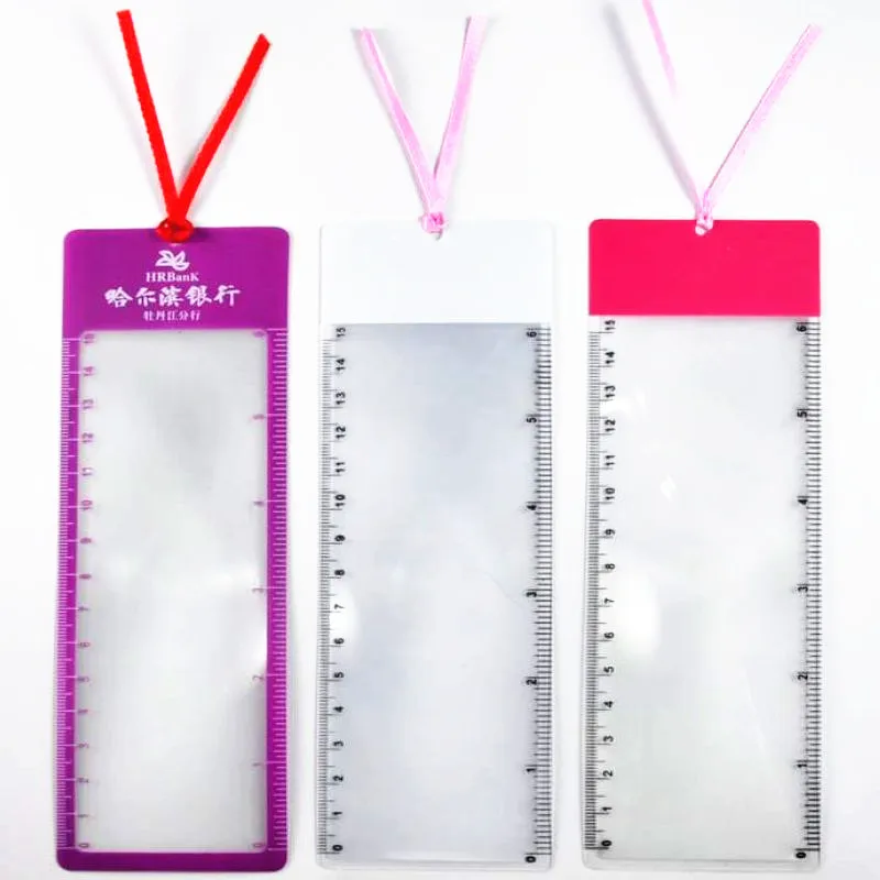 Promotional pvc flexible plastic bookmark magnifying glass ruler for reading
