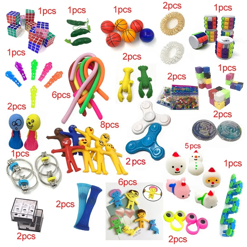 
2020 New Funny Combination 50 Pieces Extrusive Solving Fidget Kids Toys Amazon Hot Selling Various Styles Toy Set Wholesale 
