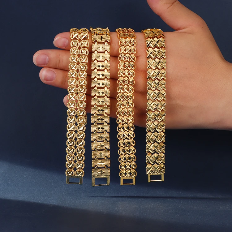 Haosen Vietnam Sand Gold Bracelet 24K Gold Real Gold Plating  Not Fade Ethiopian Heart Dubai  Wide Tennis Bracelet For Men Women