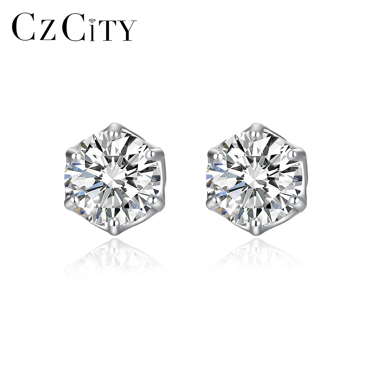 CZCITY Diamond Stud 925 Tiny Small Stone Sterling Silver Earing Round Classic D Vss Moissanite Earring