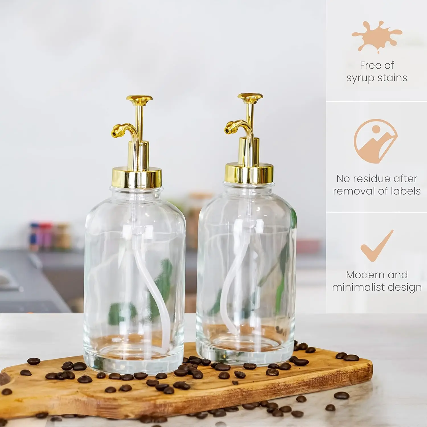 Hot Sale Transparent Glass Dispenser Bottle for Lotion with Pump Home Coffee Bar Coffee Syrup Dispenser