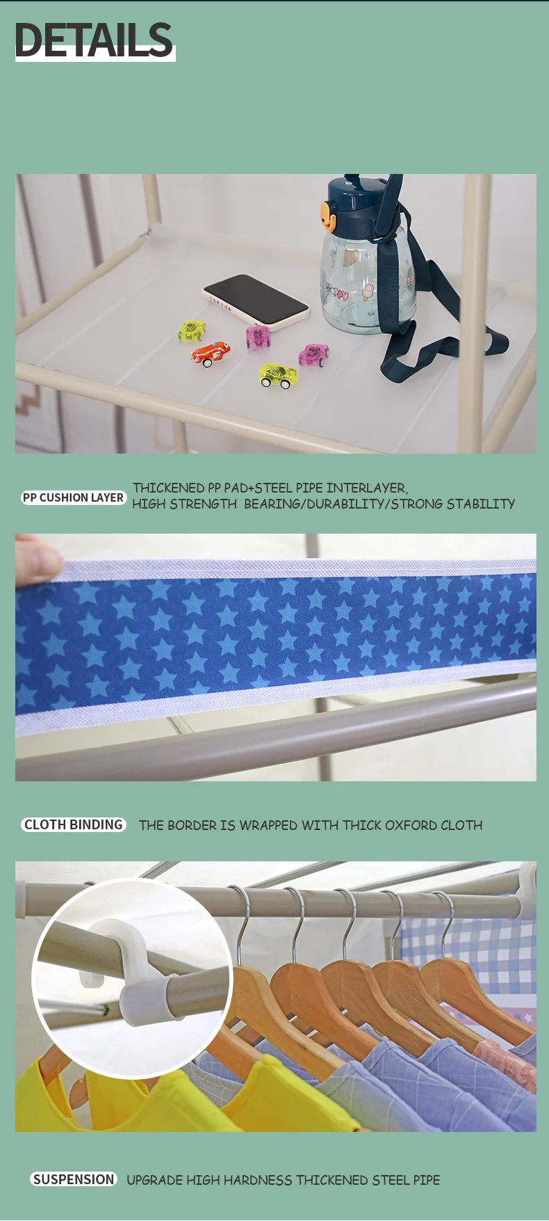 Wholesale and Custom Closet Clothes Organizer Wardrobe Household Movable Coated Steel Wardrobe and Closet with Hanger