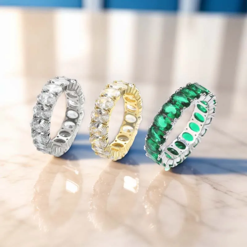 Popular Wholesale Full Circle Unique Silver Jewelry Women Oval Eternity Engagement Wedding Diamond Baguette Ring