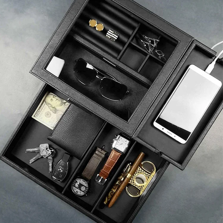 antique custom wholesale luxury leather man watch cufflink box personalised catchall tray for men accessories organizer