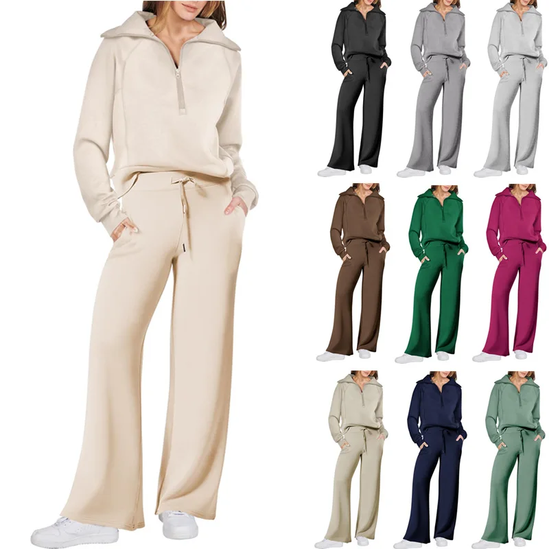 Loungewear Sets Quarter Zip Pullover Sweatshirts with Wide Leg Sweatpants Womens 2 Piece Sweatsuits