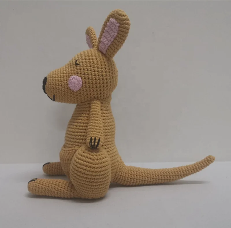 Wholesales Organic Cotton Crochet Kangaroo Stuffed Toys 100% Handmade Amigurumi Toys For Babies