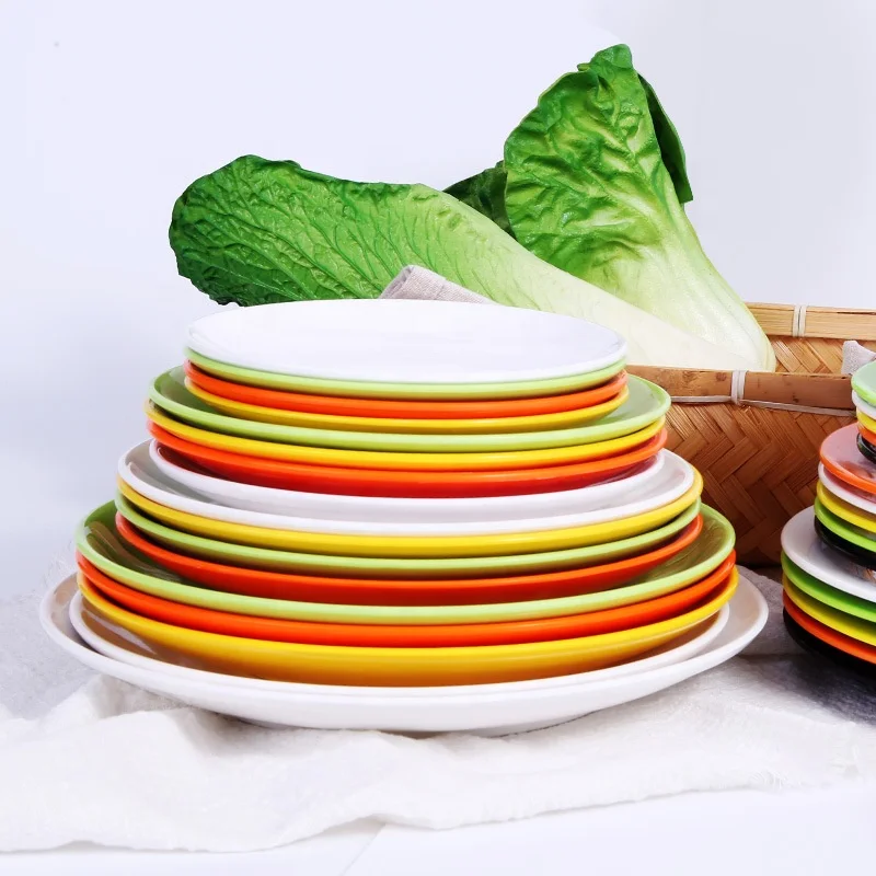 Round Pure color Dinner Plate Melamine Salad Steak Snack Plate Hotel Restaurant Kitchen Tableware