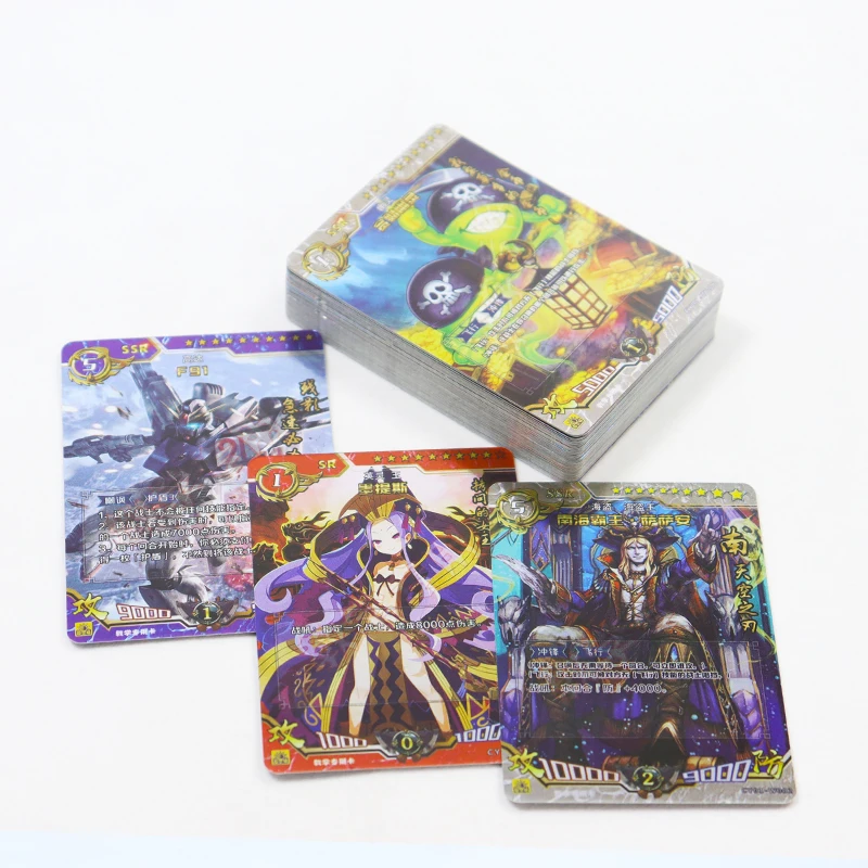 Custom anime colorful holographic card upscale paper printing game cards cartoon image shrink wrapped with box