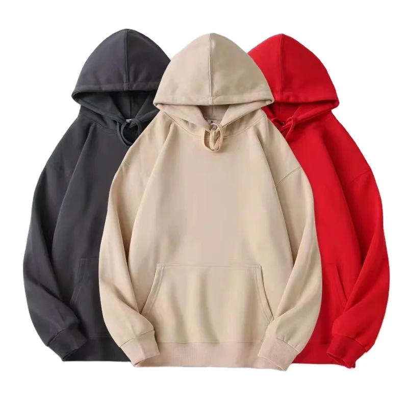 High Quality Colorful 100% Cotton Hoodies Custom Logo Plain Thick Heavyweight  Oversized Hoodies Pullover Blank Hoodies