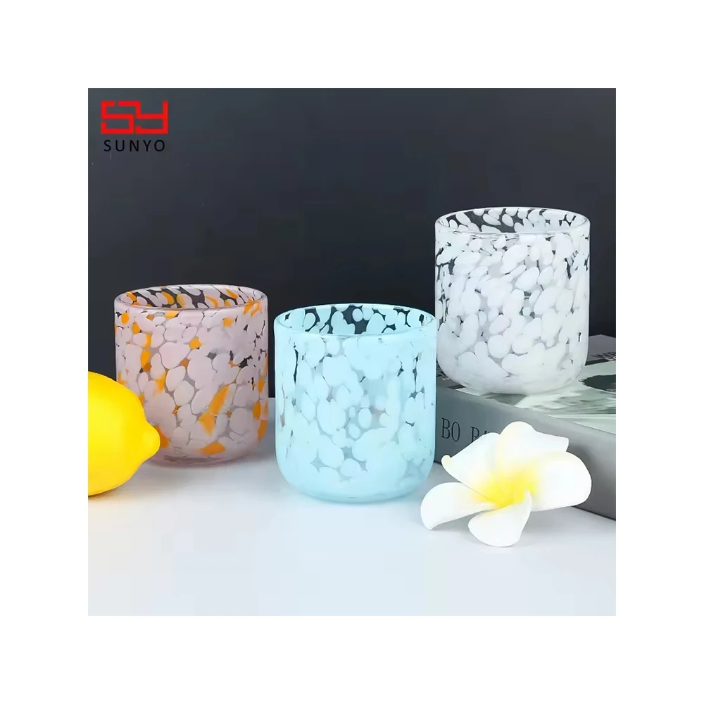 10oz Thick Rim Strong Enough Handmade Customized Colored Dot Drinking Water Glasses Tumbler