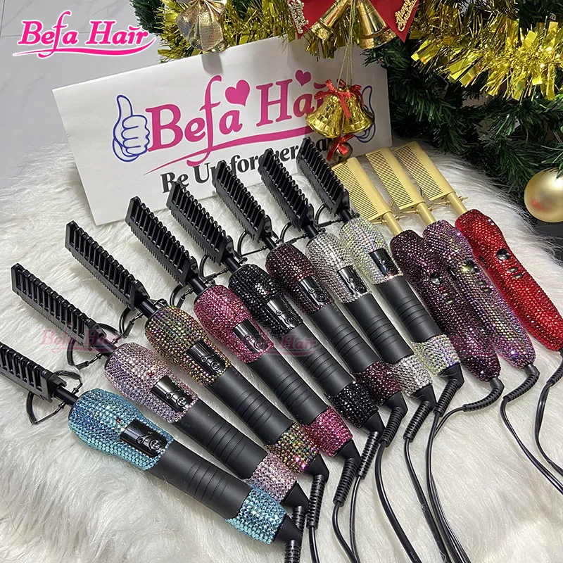 High Temperature Resistant Multi-purpose Hot Comb with Rhinestone Hot Comb Straightener Electric Hair Straightener