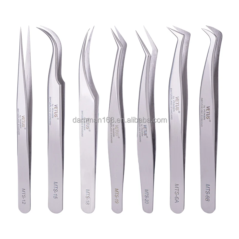 Silver Stainless Steel Eye Lashes Tweezers Professional Eyelash Extensions Tool Vetus Tweezers