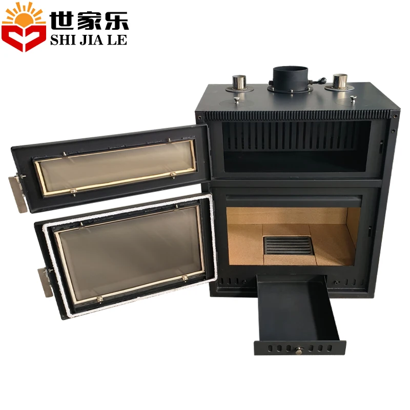 Indoor real fire wood burning stove fireplace heater with oven can BBQ bake pizza  bread beef