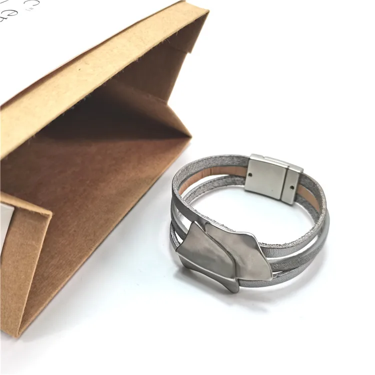 Professional manufacturer jewelry leather magnetic bracelet, irregularity magnet lock bracelets bangles