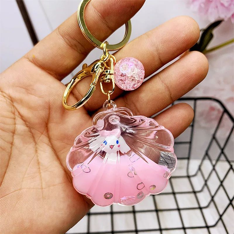 Promotional Transparent Liquid Milk Carton Doll Pendant Charm Key Ring Acrylic Shell Shape Float Oil Keychain