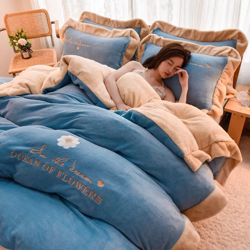 Warm Velvet Duvet Bedding Set King Size Quilt Comforter Bed Sheet Duvet 4pcs Bedding Sets for Winter