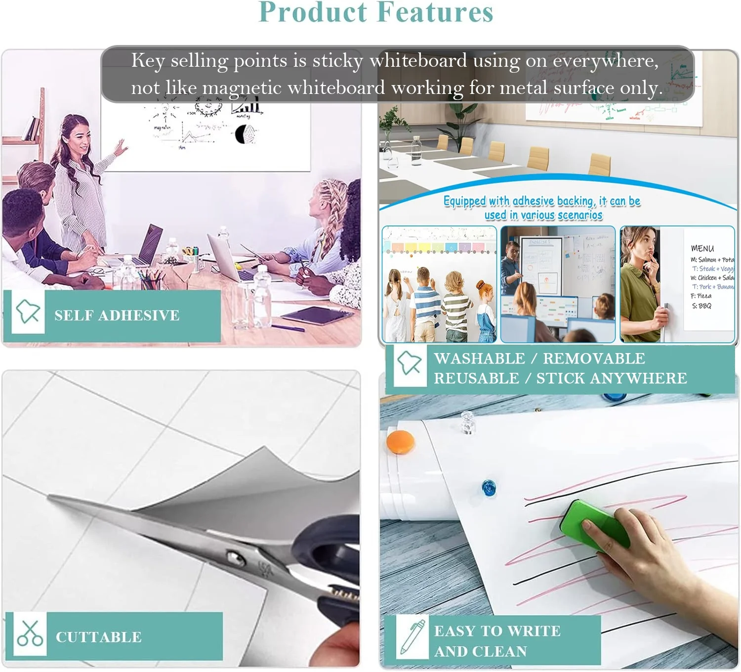 Sticky Dry Erase Whiteboard Paper Super Sticky Easel Pads Self adhesive WhiteBoard Sticker for Wall Reusable Memo Pad