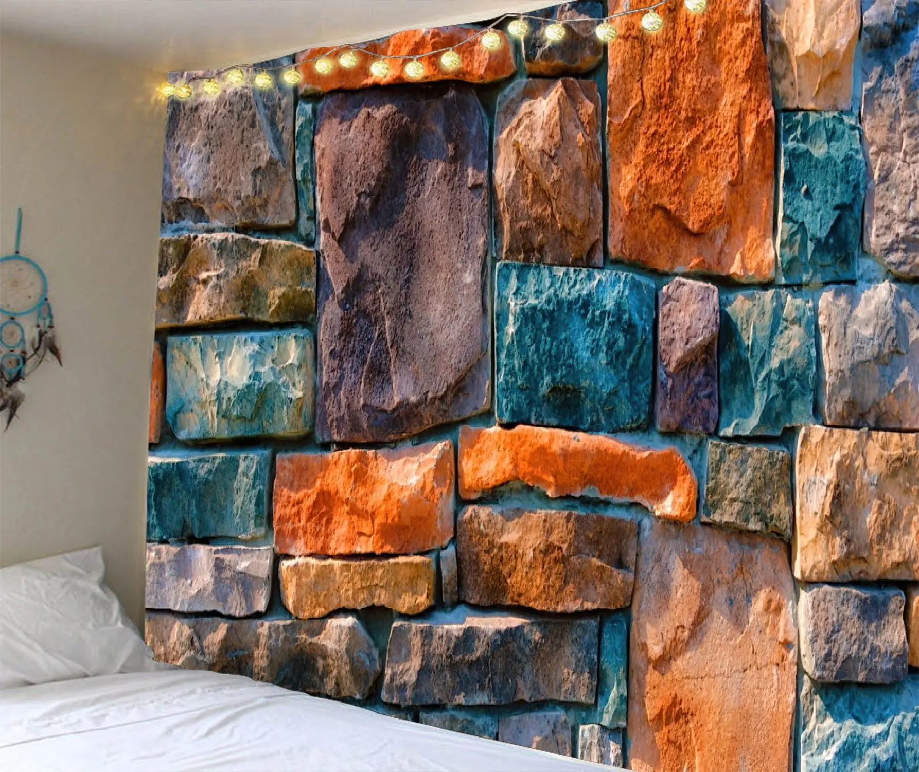 low moq customization Livingroom Bedroom Dorm Home Decor countryside Brick Tapestry Vintage stone look Wall Hanging tapestry   w