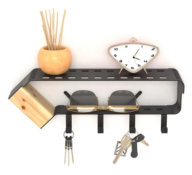 Wall Decor Mail And Key Holder Metal And wood Wall Shelf With Hanger Floating Shelf For Wall Home Decor Metal Crafts