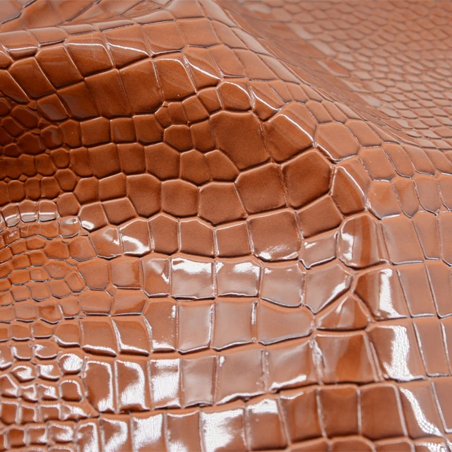 Shiny Synthetic Vinyl PVC leather Fabric crocodile Faux Leather For Shoes