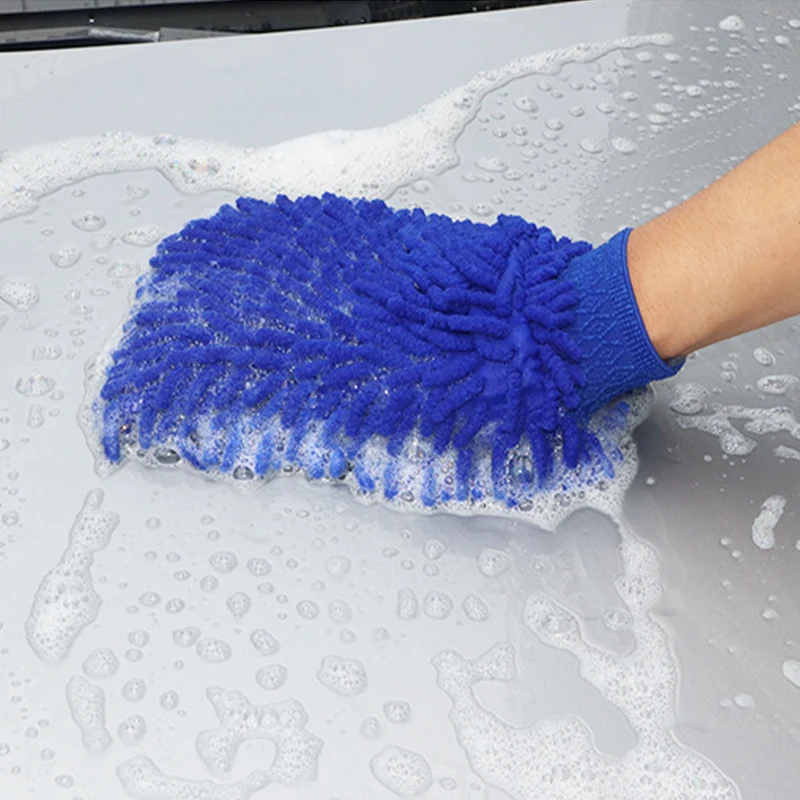Blue Car Wash Mitt Large Size Clean Tools Kits Premium Chenille Microfiber Gloves