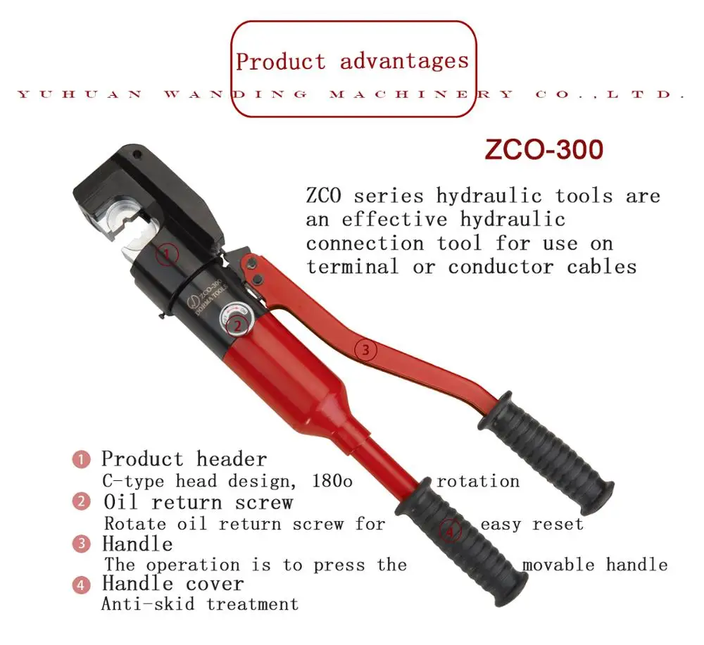 
ZCO-300 Hot Sale Hydraulic Crimping Press Cable Lug Crimper Tool 