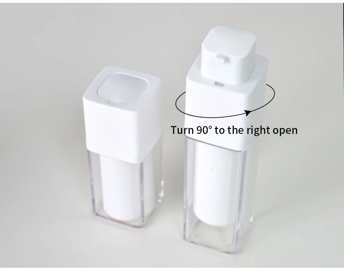 Square round white plastic acrylic lotion pe bottle 15ml 30ml 50ml airless pump bottle face cream jar set