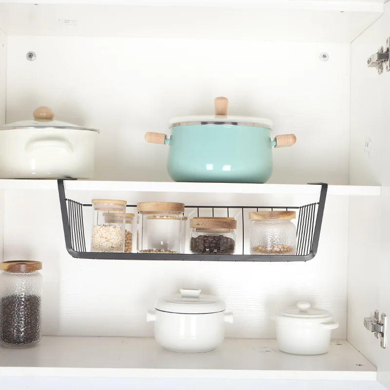 High Quality Under Shelf Hanging Storage Basket Non Perforated Cabinet Storage Rack Multi-functional Hanging Basket