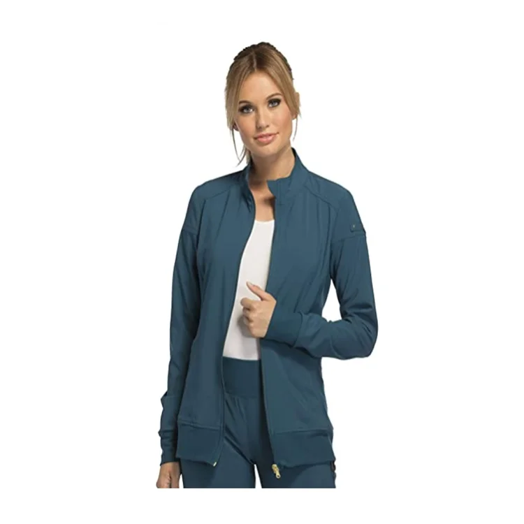 Wholesale High elasticity Long Sleeve Warm-Up Zip Front  Hospital Uniforms Medical Scrub For Women