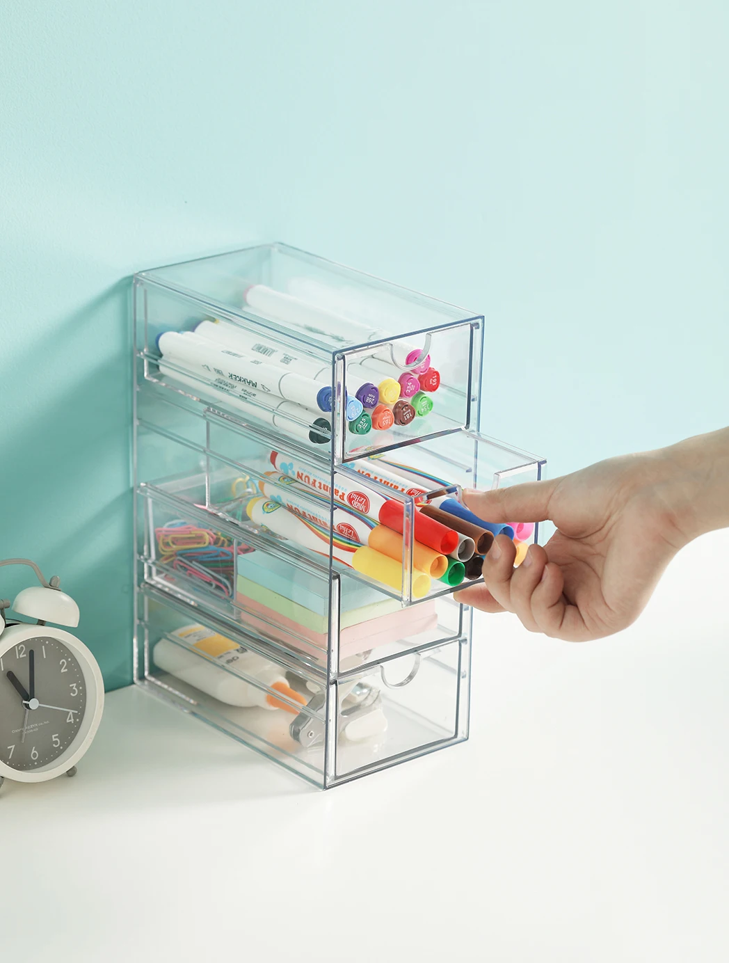 Transparent Stackable Plastic Storage Drawers Bathroom Makeup Storage Box Dressers Sinks Kitchen Cabinets
