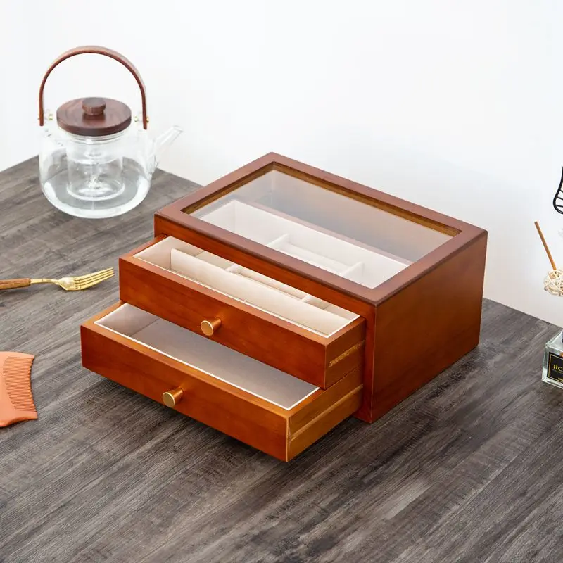 Best selling Luxury Carved Wood Necklace Ring Pendant Earring Combination Craft Oriental Wooden Jewelry Box