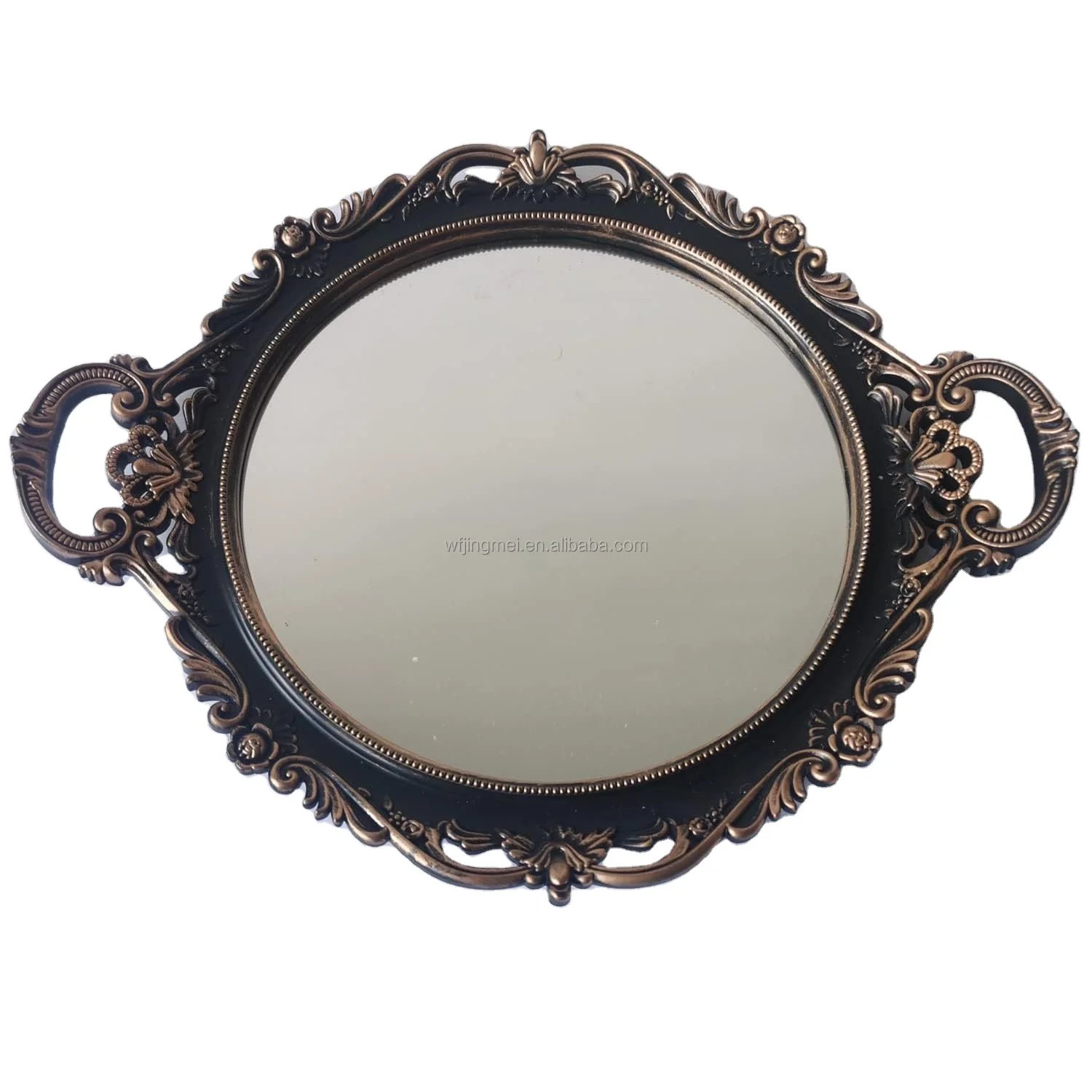 Decorative Mirror Tray, Round with Handles, Organizer for Perfume, Makeup, Jewelry, Vintage Display and Serving Tray for Dresser