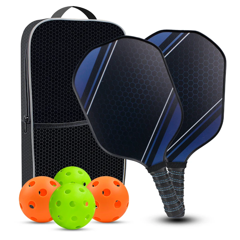 Низкий минимальный объем производства, профессиональный комплект ракеток из углеродного волокна с УФ-принтом, карманом для ручной переноски, нескользящая рукоятка, набор ракеток для пиклбола