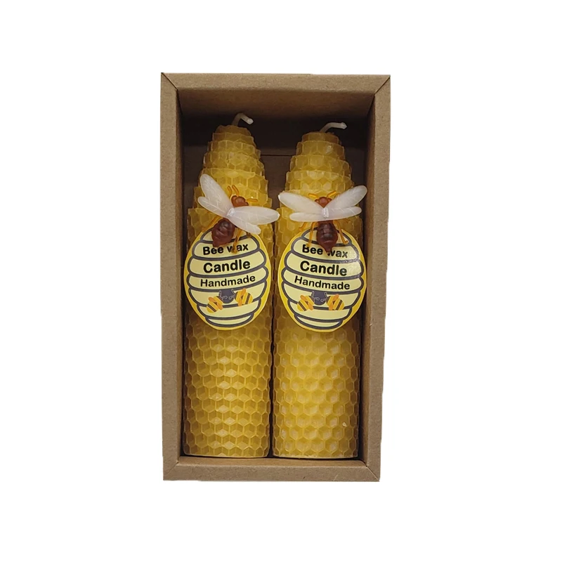 LP13F 4.5inch Hand-rolled pure Beeswax Taper Candles Honeycomb Candles with  personalized label package box