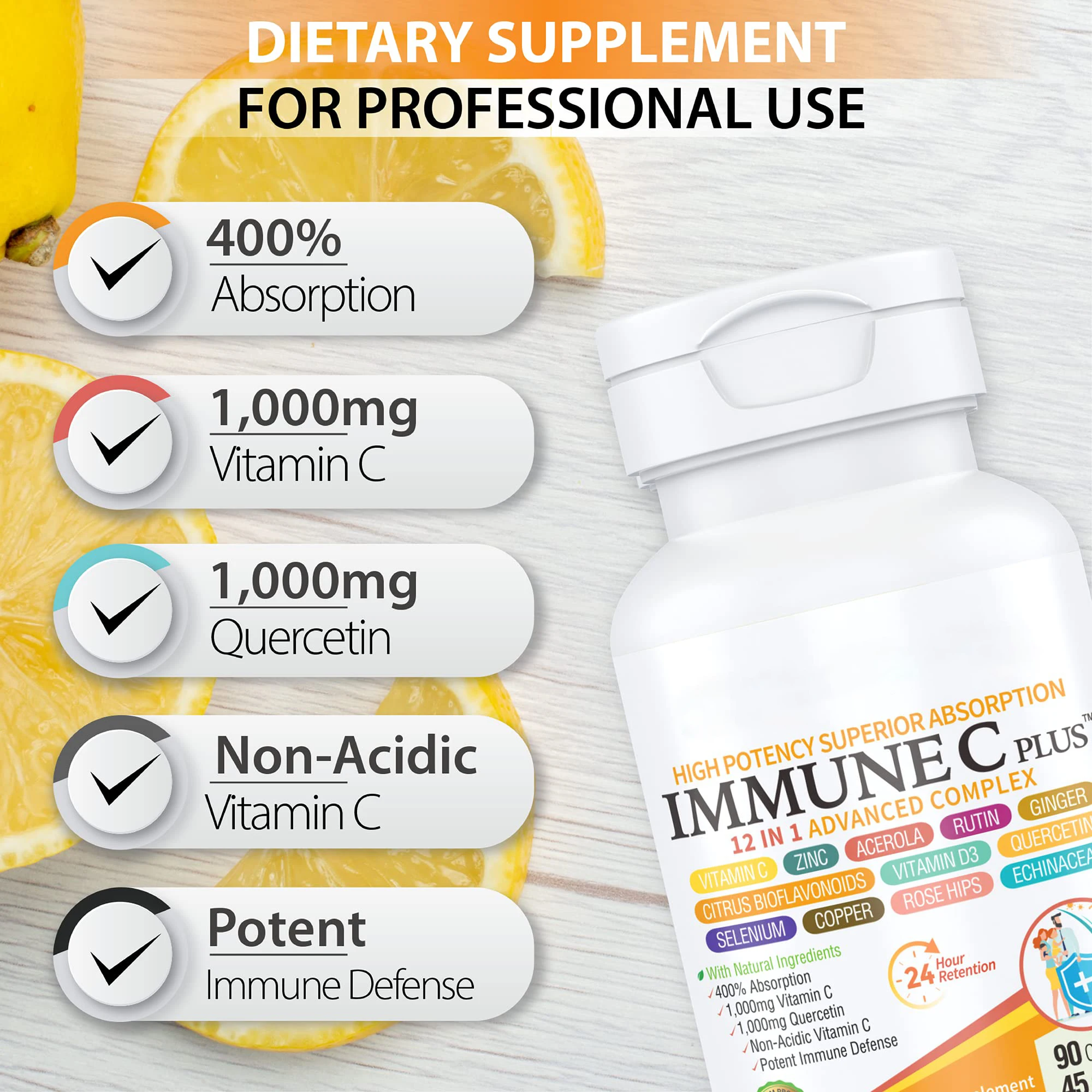 Quercetin Vitamin C Zinc Vitamin D3 Selenium Copper Acerola Ginger Rutin Bitter Orange Rose Hips Echinacea 12 in 1 capsules