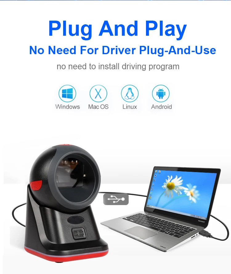 Cheap Price High Quality Edoo Handsfree Omni Directional Cmos Bar Code Reader 1d 2d Desktop Barcode Scanner