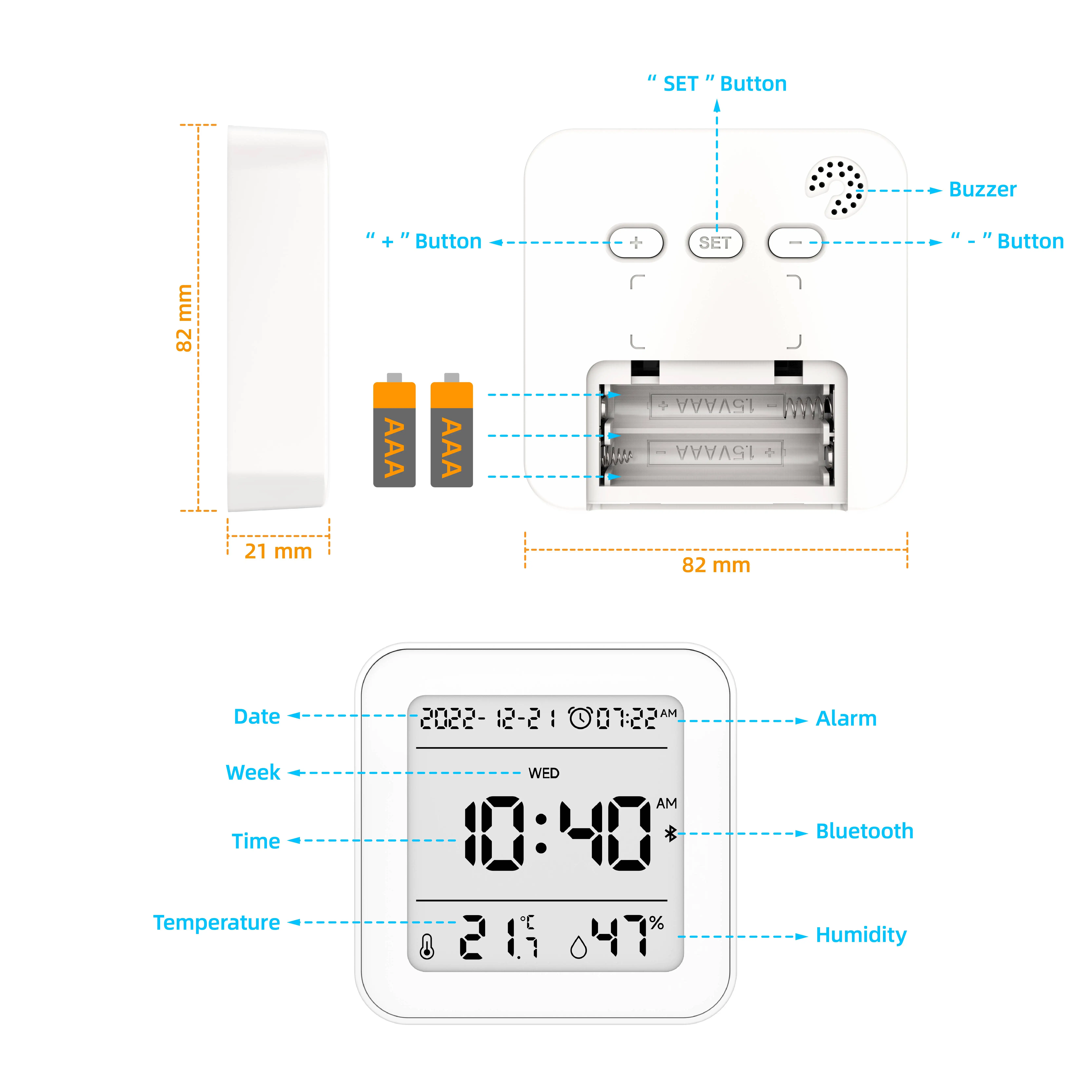 Smart  Monitor Wireless Temperature Humidity Sensor with TUYA Notification Alerts Bluetooth Thermometer Clock