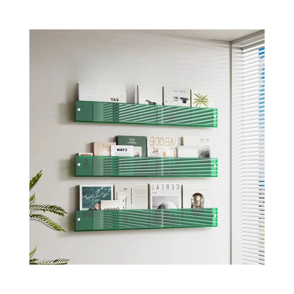 Factory Wholesale Acrylic Wall Mounted Rack Metal Nail Household Storage Easy Instal Hanging Acrylic Bookshelves
